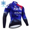 Wielershirt 2024 FDJ Suez Lange Mouw Winter Thermal Fleece Blauw